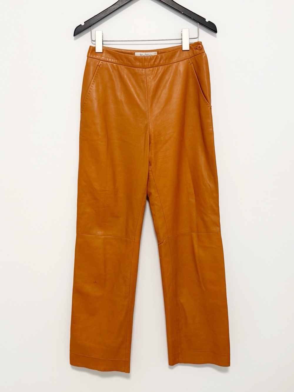 MaxMara Tan Leather Wide Leg Pants Trousers size 6